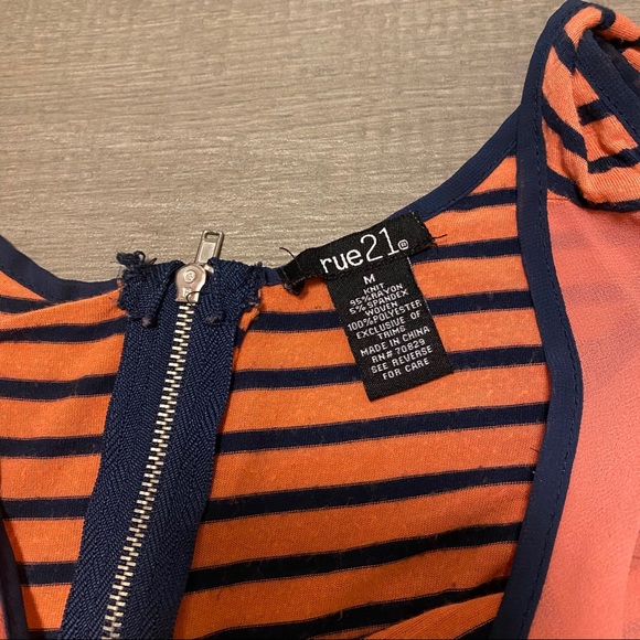Rue21 Orange & Navy Blue Zip Back Striped Tank Women’s Size Medium - Picture 8 of 8